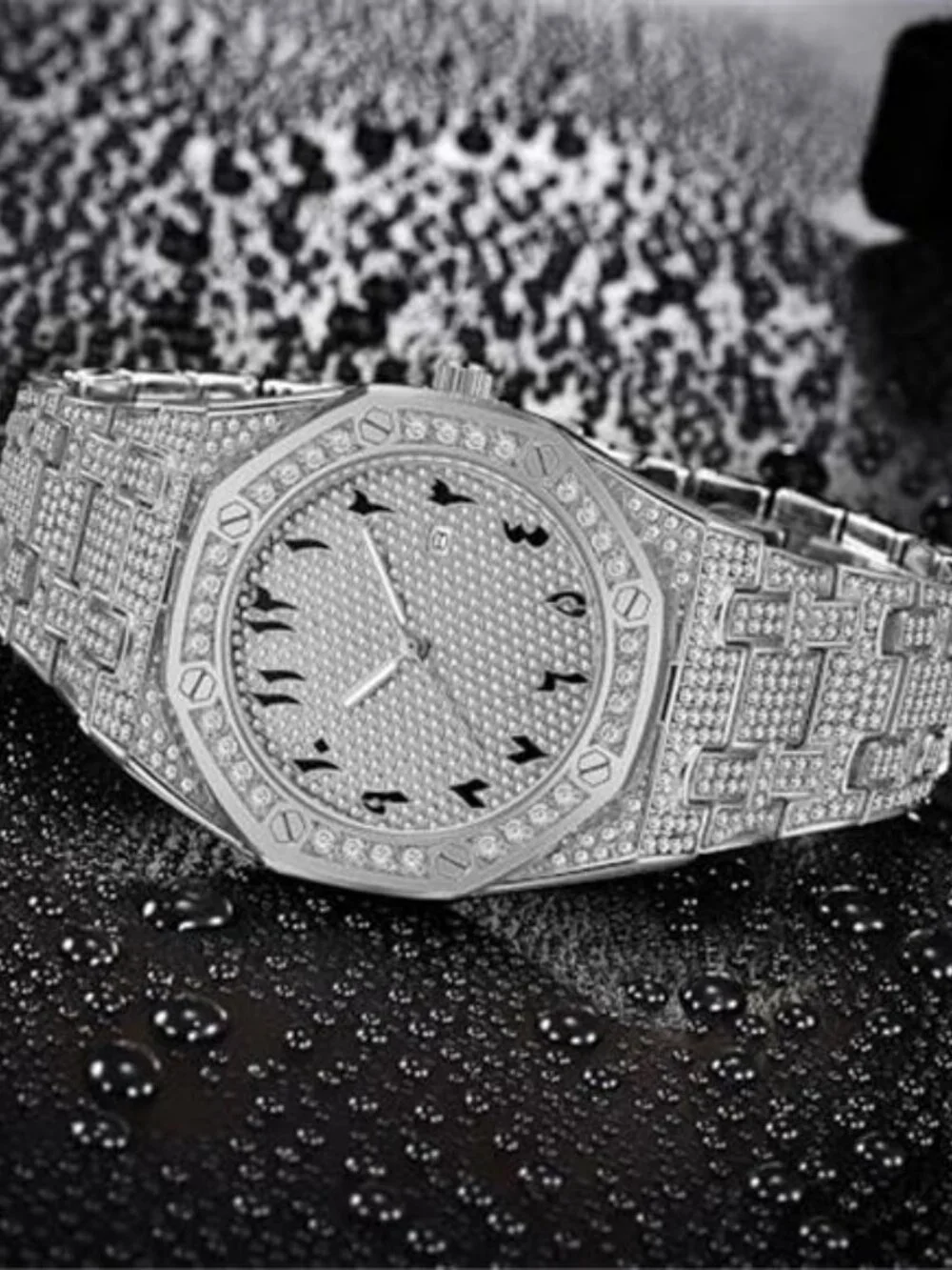 Hip Hop Watches for Men Octagon Iced-Out Bling Diamond Luxury Quartz Watches